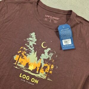 Life Is Good Long Sleeve Shirt Mens Large Brown Outdoor Campfire Graphic Skater